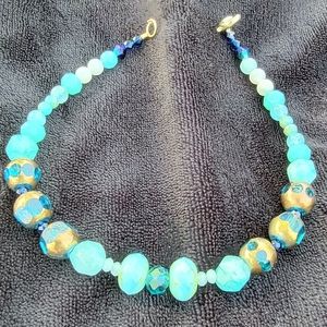 Authentic Gemstone Teal + Blue + Gold Men's Bracelet